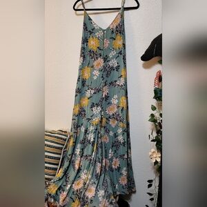 Easel Floral Maxi Dress - Teal and Yellow